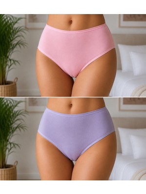Çift Kaplan Elastanlı Pamuk Külot 0610 Renkli Pembe-Lila 2'li Paket