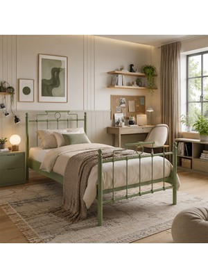 Unimet Hatkus Metal Karyola - Yeşil- Konik Geçme - Konfor Destekli Latalı - 90X190/90X200/120X200