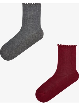 Penti Bordo Duman Classy Fırfırlı 2 Çift Soket Çorap