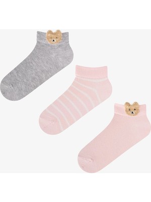 Penti Beyaz Gri Pembe Cute Teddy Bear Pamuklu 3 Çift Patik Çorap