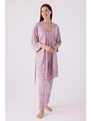 Pierre Cardin Kadın Sabahlıklı Uzun Kol Ip Askılı Dantelli 3'lü Pijama Takım