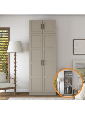 Rani Mobilya Rani BA325 Membran Kapaklı Gardırop 2 Kapaklı 2 Raflı 2 Askılı Elbise Dolabı Kumtaşı