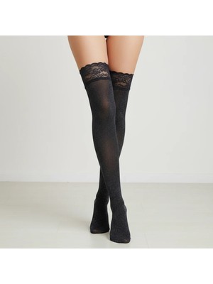 Bonbon Lady Sun Simli Siyah Renk Jartiyer Çorap BB2779