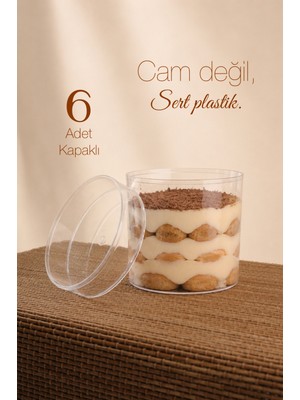 Ezupack 6'lı Yuvarlak Tiramisu Cup Mika Kase Plastik Şeffaf Kapaklı Sunum Kabı Tatlı & Meze ve Salata Kap