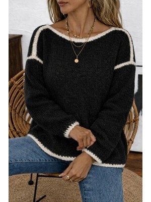 Lune Store Kadın Uzun Kollu Kayık Yaka Triko Bluz