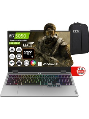 Lenovo Loq Ryzen 7 250 RTX5050 64GB Ram 512GB SSD 15.6" Fhd IPS 144Hz W11 83JG008VTR Taşınabilir Bilgisayar