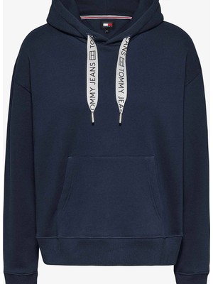 Tommy Hilfiger Tommy Jeans Logo Drawcord Kadın Mavi Sweatshirt