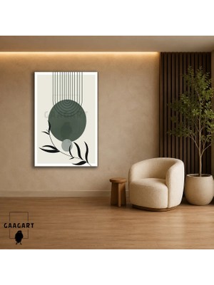 Gaagart Tekli Dikey Kanvas Tablo Koyu Yeşil Daire ve Siyah Yapraklar Minimal Geometrik