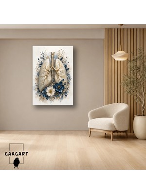 Gaagart Tekli Dikey Kanvas Tablo Mavi Çiçeklerle Akciğer Anatomisi Göğüs Hastalıkları Dekoru