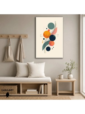 Gaagart Tekli Dikey Kanvas Tablo Renkli Daireler ve Akışkan Çizgiler Mid Century Modern Tasarım