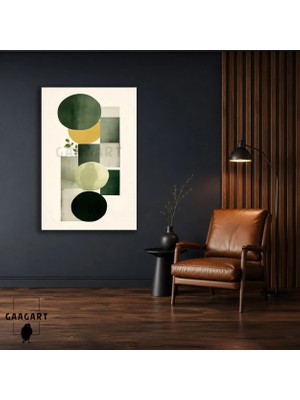 Gaagart Tekli Dikey Kanvas Tablo Yeşil Hardal Geometrik Daireler Modern Minimalist Soyut Duvar Dekoru
