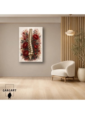 Gaagart Tekli Dikey Kanvas Tablo Kırmızı Çiçeklerle Omurga Anatomisi Fizik Tedavi Dekoru