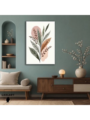 Gaagart Tekli Dikey Kanvas Tablo Pastel Renkli Yaprak Dalları ve Soyut Formlar Modern Botanik Dekor