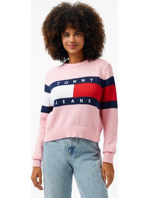 Tommy Hilfiger Tommy Jeans Center Flag Ext Kadın Pembe Kazak