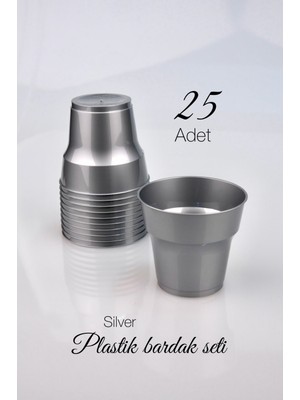 Ezupack 25'li 180 cc Gümüş Renk Lüx Sert Plastik Parti Bardak Doğum Günü Sunum Davet Nişan Söz Akrilik Mika
