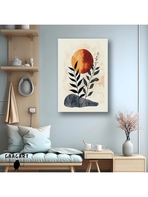 Gaagart Tekli Dikey Kanvas Tablo Gün Batımı ve Siyah Yapraklar Bohem Minimal Dekor