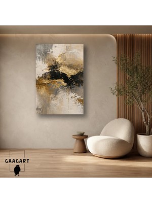 Gaagart Tekli Dikey Kanvas Tablo Siyah Gold Dokulu Lüks Soyut Duvar Sanatı
