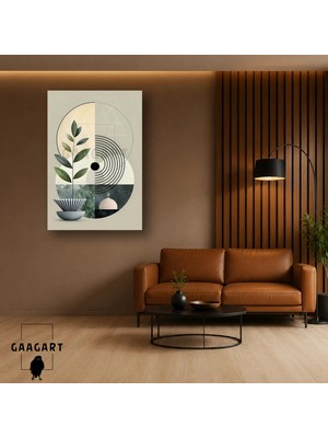 Gaagart Tekli Dikey Kanvas Tablo Yeşil Siyah Geometrik Daire ve Yaprak Modern Duvar Dekoru