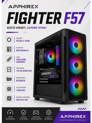Apphirex Fıghter F57 Ryzen 5 7500F 16GB Ddr5 Ram 1tb M.2 SSD RTX5070 12GB Oyuncu Masaüstü Bilgisayar
