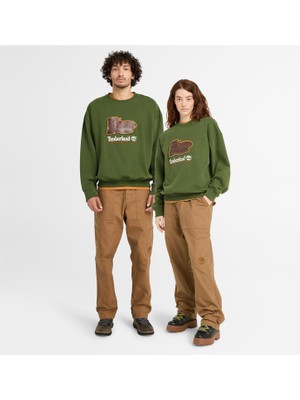 Timberland New Box Fit Badge Crew Neck Erkek Yeşil Hoodie