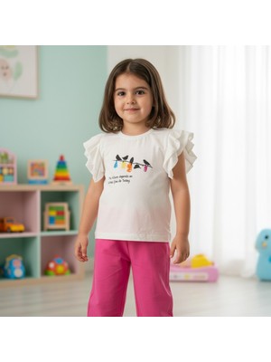 Little Cloud Kız Çocuk Fırfır Kollu Takım