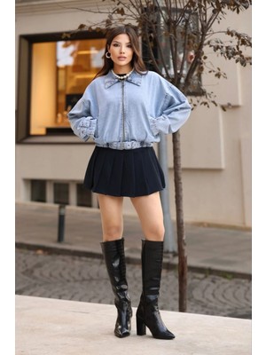 Fiori Balon Kol Denim Ceket