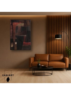 Gaagart Tekli Dikey Kanvas Tablo Bordo Kahve Siyah Dokulu Fırça Darbeleri Soyut Duvar Sanatı