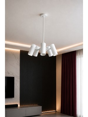 Avizade Lunex 5’li Beyaz Metal Spot Avize – Hareketli Ayarlanabilir Başlıklı GU10 Duy Uyumlu Modern Salon Mutfak ve Yemek Masası Avizesi