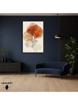 Gaagart Tekli Dikey Kanvas Tablo Turuncu Bej Şeffaf Yapraklar Sade Botanik Dekor