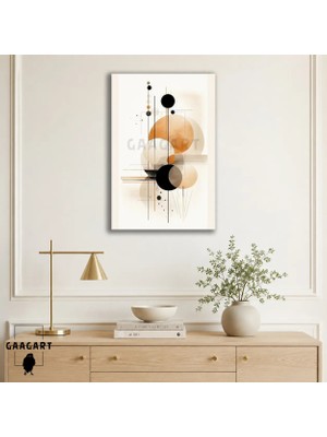 Gaagart Tekli Dikey Kanvas Tablo Siyah Turuncu Bej Daireler Modern Geometrik Soyut
