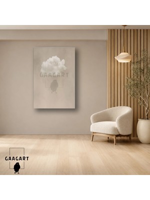 Gaagart Tekli Dikey Kanvas Tablo Bej Gökyüzünde Tek Bulut Sade Minimalist Duvar Sanatı