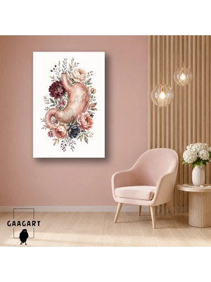 Gaagart Tekli Dikey Kanvas Tablo Çiçekli Mide Anatomisi Botanik Medikal Illüstrasyon