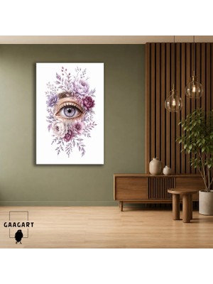 Gaagart Tekli Dikey Kanvas Tablo Mor Çiçeklerle Göz Anatomisi Göz Doktoru Klinik Dekoru