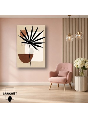 Gaagart Tekli Dikey Kanvas Tablo Siyah Palmiye Yaprağı ve Kahverengi Saksı Modern Tasarım