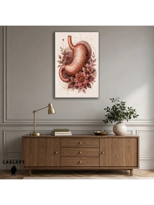 Gaagart Tekli Dikey Kanvas Tablo Pudra Çiçekli Anatomik Mide Geometrik Medikal Duvar Dekoru