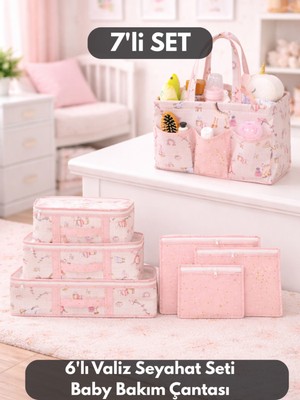 Ponçik Bebek 7'li Set Baby Bakım Çantası Doğum Öncesi Sonrası Çantası & Seyahat Hastahane Valiz Organizeri Seti