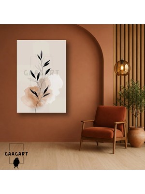 Gaagart Tekli Dikey Kanvas Tablo Bej Zeminde Minimal Siyah Yapraklı Botanik Tasarım