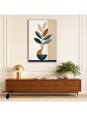 Gaagart Tekli Dikey Kanvas Tablo Geometrik Saksıda Modern Yapraklı Bitki Retro Duvar Dekoru