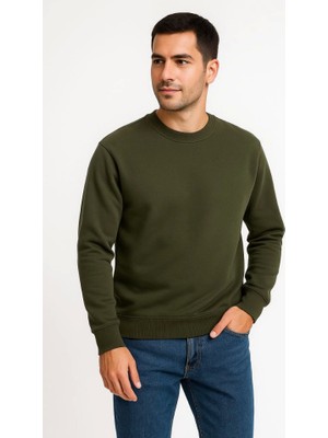 Guzu & Çarşı Erkek Üç Iplik Düz Bisiklet Yaka Sweatshirt - Haki