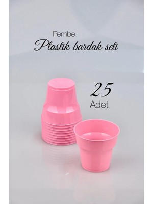 Ezupack 25'li 180 cc Pembe Renk Lüx Sert Plastik Parti Bardak Doğum Günü Sunum Davet Nişan Söz Akrilik Mika