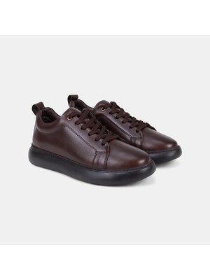 Desa Erkek Kahve Bağcıklı Kalın Tabanlı Deri Sneaker