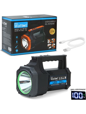 Watton 25W LED Şarjlı El Feneri – Kamp, ve Acil Durum Için Güçlü Aydınlatma WT-417