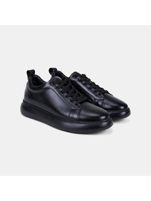 Desa Erkek Siyah Bağcıklı Kalın Tabanlı Deri Sneaker