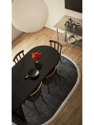 Halı Special Aheste-Antrasit-Oval-Salon-Oturma Odası-Koridor-Mutfak-Modern-Kilim-Yıkanabilir-Robot Süpürge-Düz