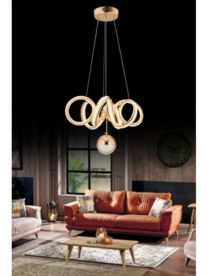 SEBA AYDINLATMA Kuzey Yıldızı Gold Küre LED Kumandalı (Beyaz, Sarı, Gün Işığı) Salon Oturma Odası Avize SB-LD-559