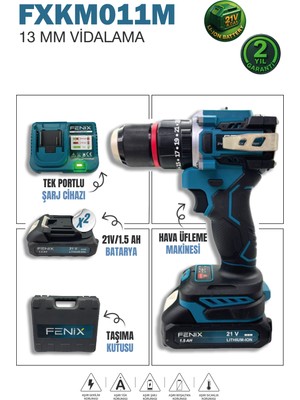 Fenix Fenıx FXKM011M 21V 1.5 Ah Çift Akülü Şarjlı Vidalama