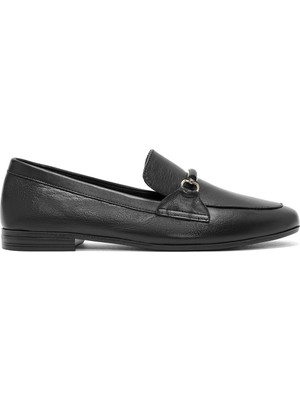 Derimod Kadın Siyah Toka Detaylı Deri Maskülen Loafer AF350001DV