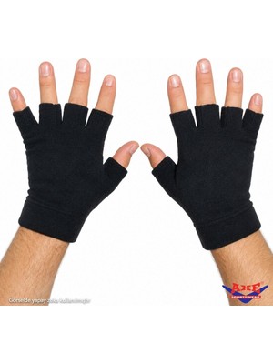 Axe Sportswear Erkek Siyah Kışlık Parmaksız Kesik Yarım Parmak Yumuşak Dokulu Termal Polar Eldiven Bileği Sıkmayan Katlamalı Manşetli Rahat Kullanım