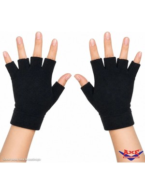 Axe Sportswear Kadın Siyah Kışlık Parmaksız Kesik Yarım Parmak Yumuşak Dokulu Termal Polar Eldiven Bileği Sıkmayan Katlamalı Manşetli Rahat Kullanım