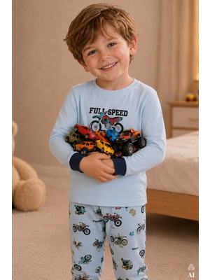 Koza İç Giyim Erkek Çocuk Pamuklu Baskılı Uzun Kollu Uzun Alt Pijama Takımı